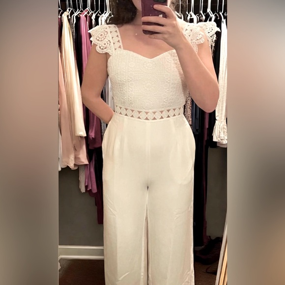 Petal & Pup Pants - NWT! Petal & Pup White Jumpsuit with Lace
